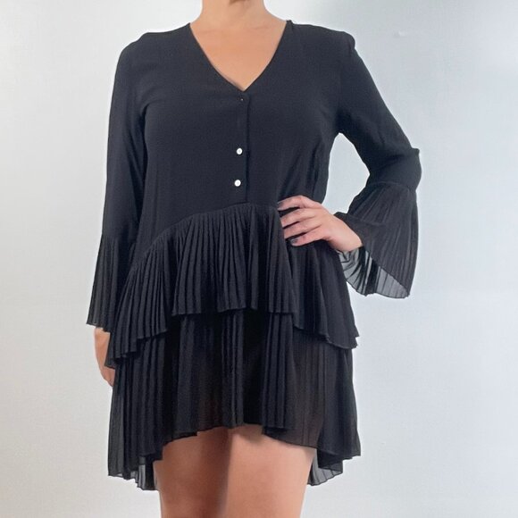 ZARA Pleated Blouse, Oversized, Black High Low Tunic Size XS - Picture 3 of 8